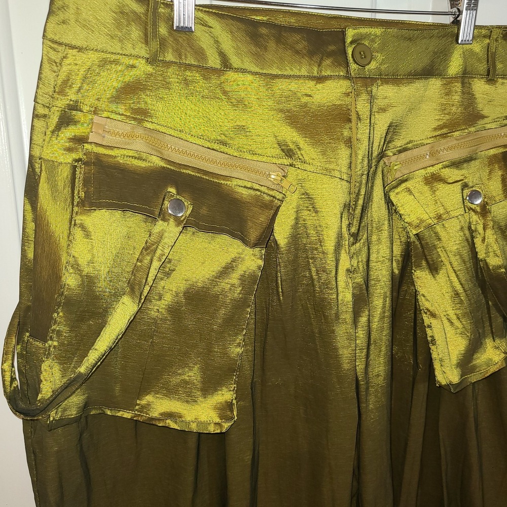Green‎ Iridescent Wide Leg Cargo Pant Avant Garde Women XXL Street Party - Picture 8 of 11